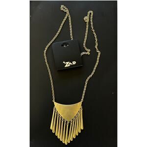 Zad Gold Tone 18" Long Metal Statement Piece Ladies Necklace NWT